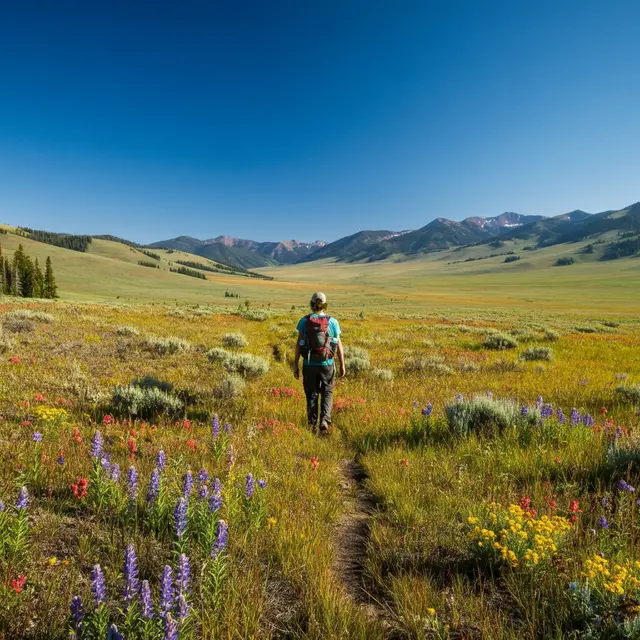 man walking on meadow