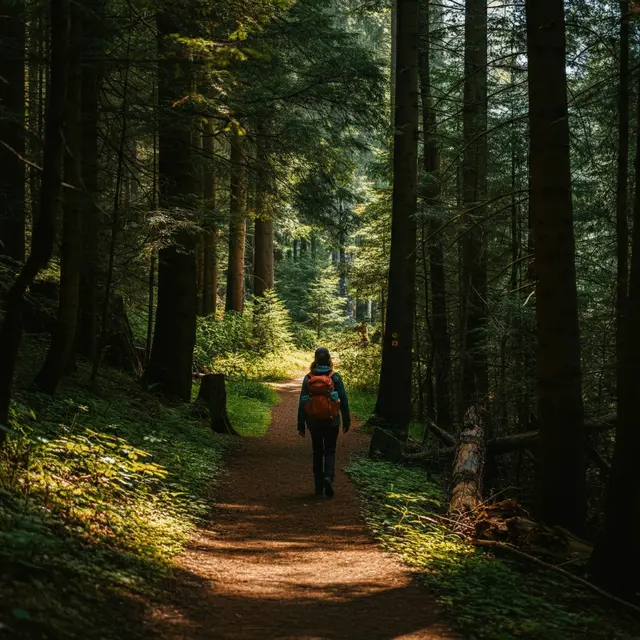 person walking on forest trail